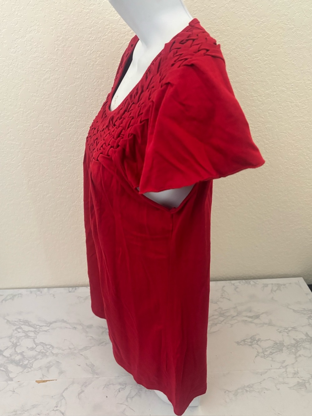 Style & Co Top Boho Peasant Short Sleeve Women’s PM Petite Red Pullover Ruffle - Picture 2 of 5